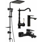 Aurum Luxe 4’lü Set - 4’lü Rustik Banyo & Mutfak Seti | Robot Duş + Lavabo + Eviye + Banyo - Siyah