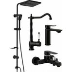 Aurum Luxe 4’lü Set - 4’lü Rustik Banyo & Mutfak Seti | Robot Duş + Lavabo + Eviye Siyah Set