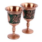 Ausla 2 Adet Vintage Metal Çinko Alaşımlı Şarap Kadehi Seti Ev Bar için Dekoratif Retro Kadehler (Gül Altın (Yeşil Arka Plan))
