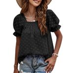 Ausla Kadın Üstleri Ve Bluzlar Kare Yaka Kabarık Kollu Şifon Dot Gömlek Tops (XL)