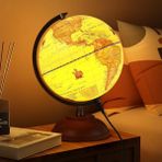 Authentic Şarjlı Led Aydınlatmalı Işıklı Dünya Küre Ahşap Kaide Metal Eksen 32cm