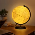 Authentic Şarjlı Led Aydınlatmalı Işıklı Dünya Küre Ahşap Kaide Metal Eksen 40cm