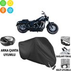 AUTOES Harley-Davidson Dyna Fat Bob Motosiklet Branda Arka Çanta, Tokalı ve Kilit Uyumlu Siyah