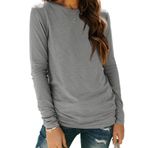 AUTOMET Uzun kollu gömlek kadınlar için iş Casual Tops sonbahar moda kıyafetler temel egzersiz Tees plaj tatil giysileri 2025, 01grey, XXL