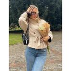 Avakado Dik Yaka Kemerli Trençkot - XS - Açık - Krem Rengi