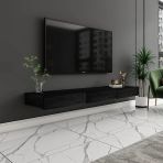 Avalon 3 Kapaklı Duvara Monte Tv Sehpası – 140 Cm, Şık Ve Fonksiyonel Minimal Tasarım Ahşap Siyah