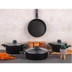 Avangarda Granit 7 Parça Chef Tencere Tava Seti - 20-24-26 Cm - Siyah