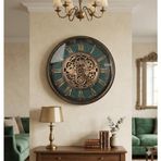 Avangart Metal Çarklı Duvar Saati 60CM (P.yeşili-Bakır Eskitme)