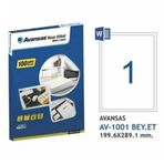 Avansas AV-1001 199,6 x 289,1 mm Tekli Beyaz Etiket