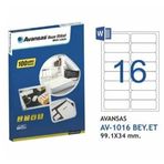 Avansas AV-1016 99,1x34 mm 16'lı Beyaz Etiket