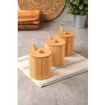 AVANTAGE HOME Arven - Bambu 3 lü Kapaklı Kaşıklı Baharat Kavanozu 10 cm x 8,5 cm
