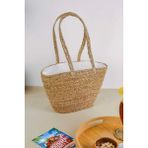 Avantage Home Paulette – Doğal El Yapımı Astarlı Fermuarlı Hasır Plaj Çantası Omuz Çantası 38 cm - 38 x 14 x 24 cm - Taba