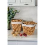 Avantage Home Rita - 2 Li Dekoratif Iç Korumalı Hasır Kapaklı Çok Amaçlı Patates ve Soğan Sepeti - 24 x 24 x 24 cm - Taba