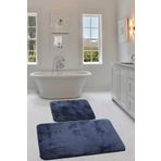AVANTAJ Relax Lacivert 2'li Peluş Banyo Paspası Halısı Modern Kaymaz Taban Klozet Takımı 60x100 & 50x60