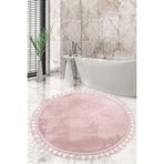 AVANTAJ Relax Pudra Büyük Yuvarlak (150x150 cm) Ponpon Saçaklı Banyo Paspası Kaymaz Makinede Yıkanabilir