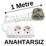Avarson Ingiliz Erkek Türk Dişi Universal Priz Dönüştürücüsü Uzatmalı 2 Li 1 Metre - Beyaz