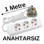 Avarson Ingiliz Erkek Türk Dişi Universal Priz Dönüştürücüsü Uzatmalı 3 Lü 1 Metre - Beyaz