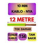 Avarson Öznur 10 MM NYA Enerji Kablosu, 12 Metre, Sarı-Yeşil