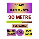 Avarson Öznur 10 MM NYA Enerji Kablosu, 20 Metre, Sarı-Yeşil