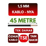 Avarson Öznur 1,5 MM NYA Enerji Kablosu, 45 Metre, Siyah