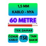 Avarson Öznur 1,5 MM NYA Enerji Kablosu, 60 Metre, Kırmızı