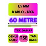 Avarson Öznur 1,5 MM NYA Enerji Kablosu, 60 Metre, Sarı-Yeşil