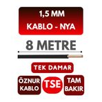 Avarson Öznur 1,5 MM NYA Enerji Kablosu, 8 Metre, Siyah