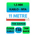 Avarson Öznur 1,5 MM NYA Kablo, 11 Metre, Kırmızı, Enerji Kablosu