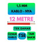 Avarson Öznur 1,5 MM NYA Kablo, 12 Metre, Kırmızı, Enerji Kablosu