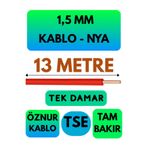 Avarson Öznur 1,5 MM NYA Kablo, 13 Metre, Kırmızı, Enerji Kablosu