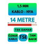 Avarson Öznur 1,5 MM NYA Kablo, 14 Metre, Kırmızı, Enerji Kablosu