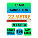 Avarson Öznur 1,5 MM NYA Kablo, 22 Metre, Kırmızı, Enerji Kablosu