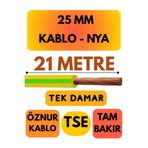 Avarson Öznur 25 MM NYA Enerji Kablosu, 21 Metre, Sarı-Yeşil