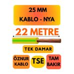 Avarson Öznur 25 MM NYA Enerji Kablosu, 22 Metre, Sarı-Yeşil