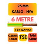 Avarson Öznur 25 MM NYA Enerji Kablosu, 6 Metre, Sarı-Yeşil