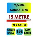 Avarson Öznur 2,5 MM NYA Kablo, 15 Metre, Kırmızı