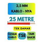 Avarson Öznur 2,5 MM NYA Kablo, 25 Metre, Kırmızı