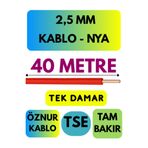 Avarson Öznur 2,5 MM NYA Kablo, 40 Metre, Kırmızı, Tek Damar