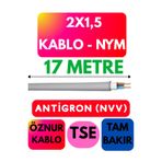 Avarson Öznur 2X1,5 Antigron (NYM) Kablo, 17 Metre, Gri