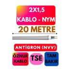 Avarson Öznur 2X1,5 Antigron (NYM) Kablo, 20 Metre, Gri