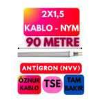 Avarson Öznur 2x1,5 Antigron (NYM) Kablo, Gri, 90 Metre
