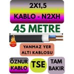 Avarson Öznur 2X1,5 N2XH (Alev Iletmez) Yer Altı Kablosu Metre Seçenekli - 45 METRE