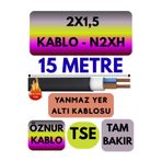Avarson Öznur 2X1,5 N2XH Yer Altı Kablosu, 15 Metre, Alev İletmez