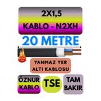 Avarson Öznur 2X1,5 N2XH Yer Altı Kablosu, 20 Metre, Alev İletmez