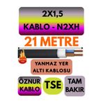 Avarson Öznur 2X1,5 N2XH Yer Altı Kablosu, 21 Metre, Alev İletmez