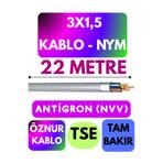 Avarson Öznur 3x1,5 Antigron NYM Kablo, 22 Metre, Gri