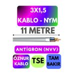 Avarson Öznur 3x1,5 NYM Antigron Kablo, 11 Metre, Gri