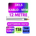Avarson Öznur 3x1,5 NYM Antigron Kablo, 12 Metre, Gri