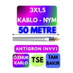 Avarson Öznur 3x1,5 NYM Antigron Kablo, 50 Metre, Gri