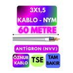 Avarson Öznur 3x1,5 NYM Antigron Kablo, 60 Metre, Gri